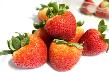 strawberry with leaves in group