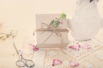 Hand crafted gift box with flower petals