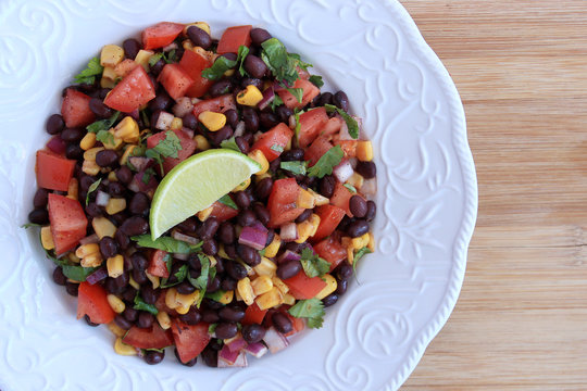 Black Bean Salad In White Plate