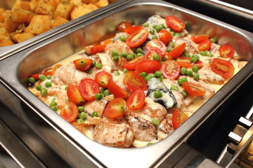 food in dish  pepper sauce ontop