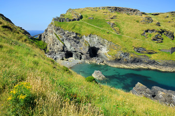 Fototapeta na wymiar Merlin's Cave - Tintagel bay North Cornwall coast,England