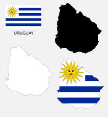 Uruguay map and flag vector, Uruguay map, Uruguay flag