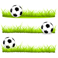 Soccer ball on the grass in different variants vector