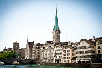 Beautiful view of Zurich and river Limmat, Switzerland
