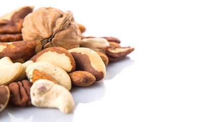 Mix culinary nuts over white background