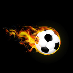 Flying fiery ball on black background vector illustration