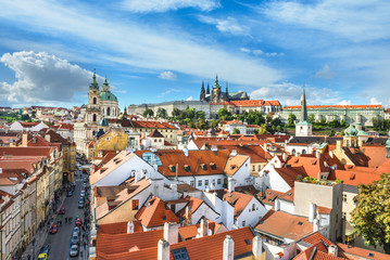 Naklejka na ściany i meble Rooftops of Prague, aerial view