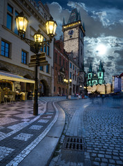 Prague, Old City Hall on the Town Square in the evening