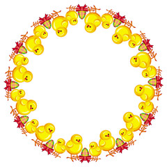 Round frame with Easter chickens