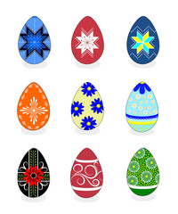 Set of isolated colorful painted Easter eggs on white background