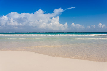 Tulum beach view, caribbean paradise, at Quintana Roo, Mexico.