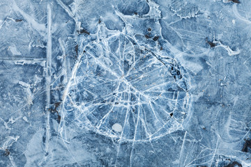 Naklejka premium Blue toned macro background texture of broken ice