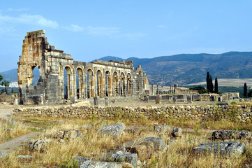 Fototapeta na wymiar Volubilis - Roman basilica ruins in Morocco, North Africa