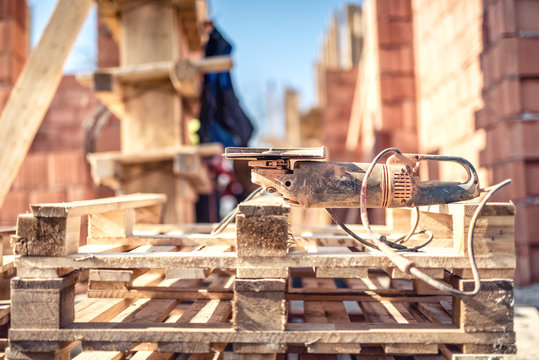 Angle Grinder Power Tool On Construction Site