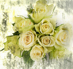 Old Vintage background with white roses