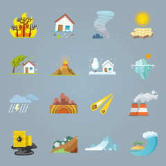 Fototapeta na wymiar Natural Disaster Icons Flat