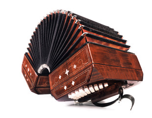 Bandoneon, three quarters view on white background
