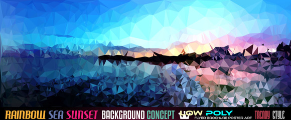 Low Poly tSea Sunset Art background for your polygonal flyer