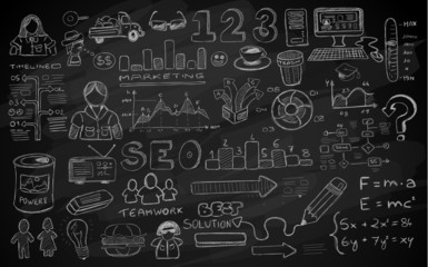 Social Media doodles Sketch set with infographics elements