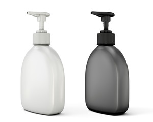 Black and white bottles template for soap on a white