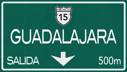Naklejka premium Guadalajara Mexico Highway Road Sign