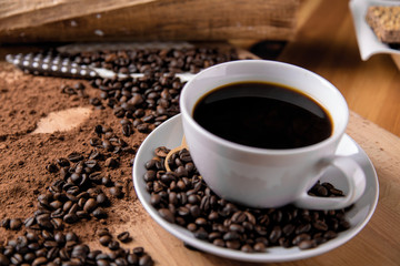 Organic concept with coffee on wooden table