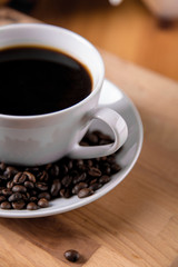 Organic concept with coffee on wooden table