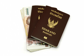 Obraz premium Thailand passport and Thai money
