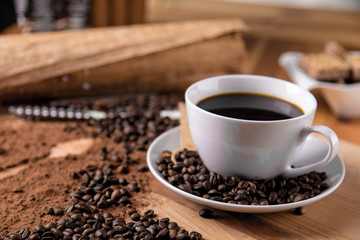 Organic concept with coffee on wooden table