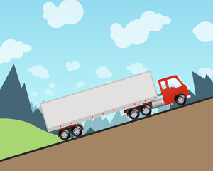 Semi Truck Driving Up A Steep Hill