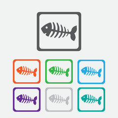 fish bone, fish skeleton. Round squares buttons with frame