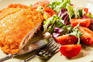Cutlet Cordon Bleu with salad