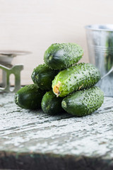 Cucumbers on a wooden background
