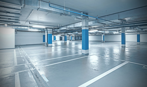Cross processed photo of underground car park 