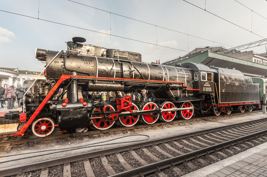 Old steam locomotive, vintage train