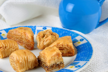 Variety of Turkish baklava on a plate