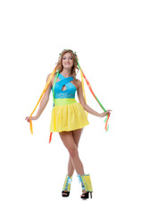 Lovely female dancer in Ukrainian folk costume