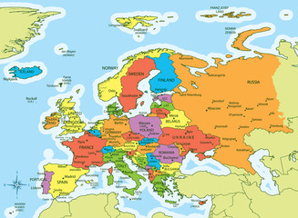 Europe map countries and cities