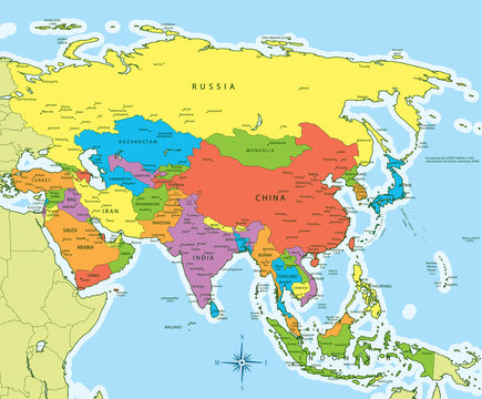 Asia map countries and cities