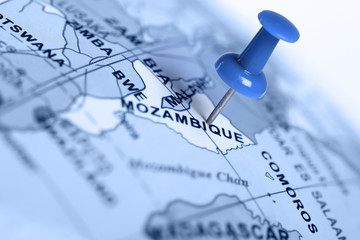 Obraz premium Location Mozambique. Blue pin on the map.
