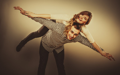 Smiling young couple having fun