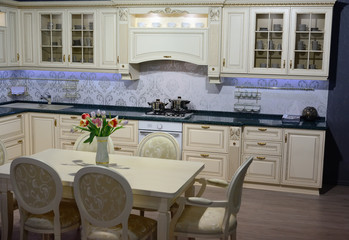 Kitchen interior with flowers