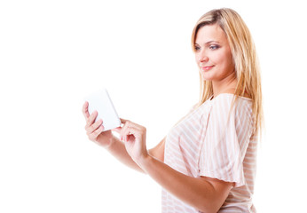 Young woman with tablet isolated