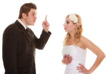 Wedding couple having argument conflict, bad relationships