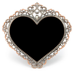 Metal frame with diamonds in form of heart and place for a photo - obrazy, fototapety, plakaty