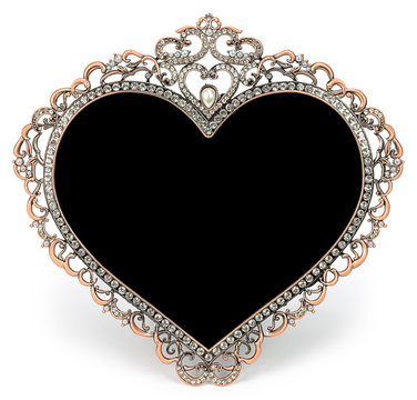 Metal frame with diamonds in form of heart and place for a photo