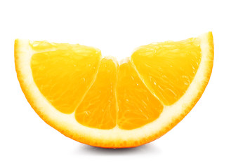 Juicy slice of orange isolated on white