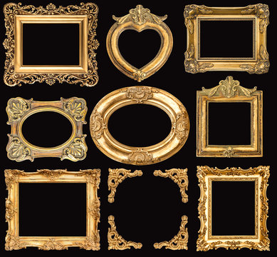 set of golden frames. baroque style antique objects