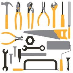 Various hand tools vector silhouette icon set 5