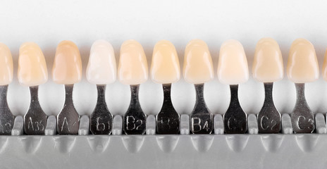 Plastic dental implant for choose color tone of teeth isolated